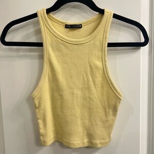 Zara Yellow Ribbed Crop Top | Size Large